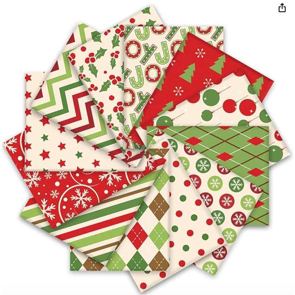 12Pcs Cotton Fabric Bundles,  Holiday Sewing Fabrics for Christmas, 18 x 22 Inch